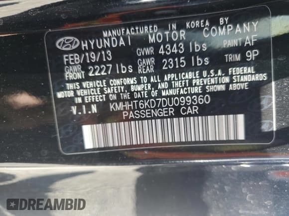 ✅ 2013 Hyundai Genesis Coupe Premium • VIN: KMHHT6KD7DU099360 • Lot: 56168185. Wystawiony na Copart z przebiegiem 121 118 mil. Bezpłatny archiwum sprzedaży aukcyjnych z USA i szczegółowy raport historii pojazdu na DreamBid. Zdjęcie 12.