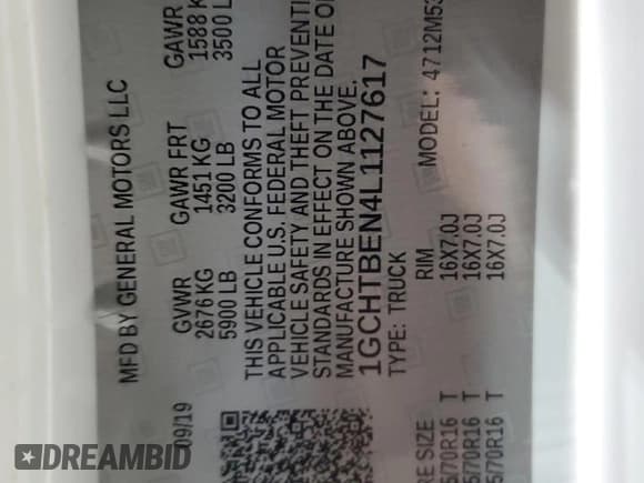 ✅ 2020 Chevrolet Colorado 4WD Work Truck • VIN: 1GCHTBEN4L1127617 • Lot: 91775275. Wystawiony na Copart z przebiegiem 182 187 mil. Bezpłatny archiwum sprzedaży aukcyjnych z USA i szczegółowy raport historii pojazdu na DreamBid. Zdjęcie 12.