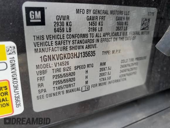 2017 Chevrolet Traverse LT с VIN 1GNKVGKD3HJ135635, выставлен на аукционе Copart как лот 89449955 с пробегом 149 325 миль миль и Чистый • Clean title. История ставок и продаж доступна на DreamBid. Изображение 13.