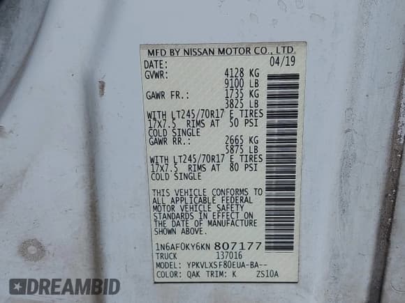✅ 2019 Nissan NV Cargo SL • VIN: 1N6AF0KY6KN807177 • Lot: 42495939. Wystawiony na IAAI z przebiegiem 230 210 mil. Bezpłatny archiwum sprzedaży aukcyjnych z USA i szczegółowy raport historii pojazdu na DreamBid. Zdjęcie 9.