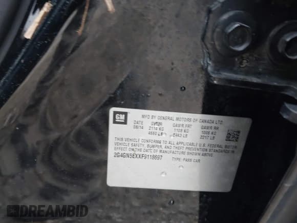 ✅ 2015 Buick Regal Premium I • VIN: 2G4GN5EXXF9118697 • Lot: 43723779. Wystawiony na IAAI z przebiegiem Nie podano. Bezpłatny archiwum sprzedaży aukcyjnych z USA i szczegółowy raport historii pojazdu na DreamBid. Zdjęcie 9.