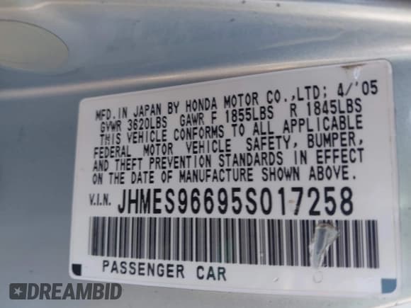 ✅ 2005 Honda Civic • VIN: JHMES96695S017258 • Lot: 42797417. Wystawiony na IAAI z przebiegiem 278 304 mil. Bezpłatny archiwum sprzedaży aukcyjnych z USA i szczegółowy raport historii pojazdu na DreamBid. Zdjęcie 9.