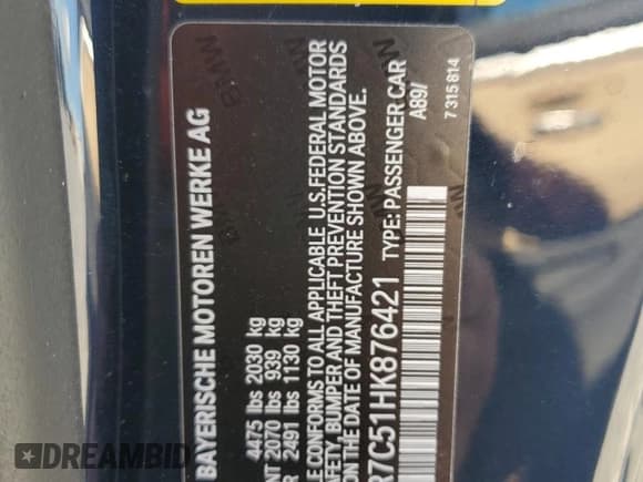 ✅ 2017 BMW 4 Series 430i • VIN: WBA4R7C51HK876421 • Lot: 86478495. Listed on Copart with 43,736 mi. Free auction sales archive from the USA and detailed vehicle history report at DreamBid. Image 12.