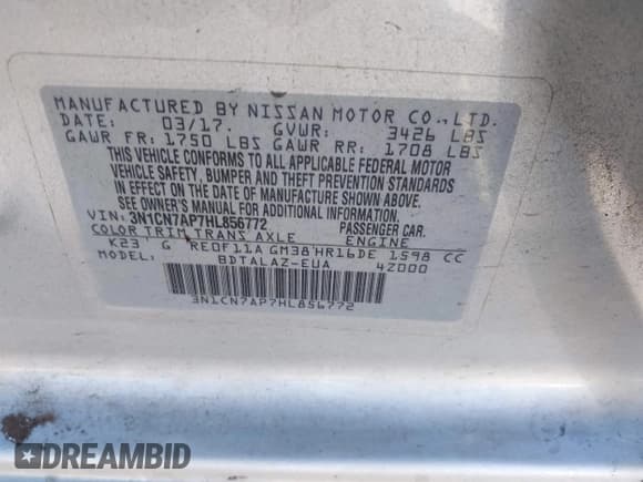 ✅ 2017 Nissan Versa S • VIN: 3N1CN7AP7HL856772 • Lot: 43612500. Wystawiony na IAAI z przebiegiem 103 331 mil. Bezpłatny archiwum sprzedaży aukcyjnych z USA i szczegółowy raport historii pojazdu na DreamBid. Zdjęcie 9.