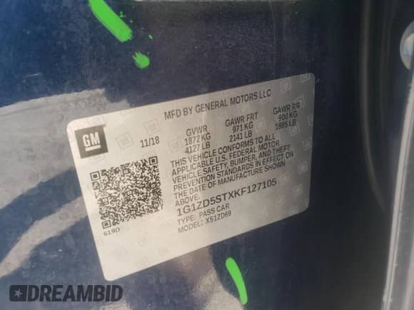 ✅ 2019 Chevrolet Malibu LT • VIN: 1G1ZD5STXKF127105 • Лот: 81769155. Опубликован ранее на Copart с пробегом 56 383 миль. Бесплатный доступ к архиву аукционных продаж из США и подробный отчёт об истории автомобиля на DreamBid. Изображение 13.