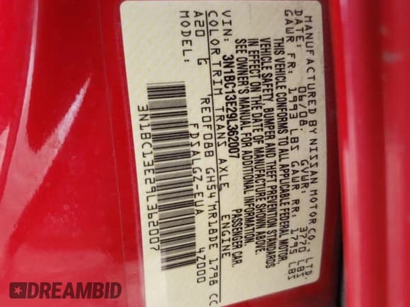 ✅ 2009 Nissan Versa S • VIN: 3N1BC13E29L362007 • Lot: 60668415. Listed on Copart with 159,873 mi. Free auction sales archive from the USA and detailed vehicle history report at DreamBid. Image 13.