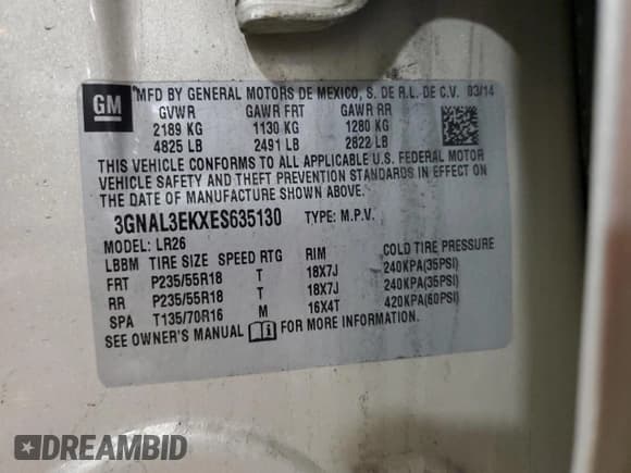 ✅ 2014 Chevrolet Captiva Sport LT • VIN: 3GNAL3EKXES635130 • Lot: 54201755. Wystawiony na Copart z przebiegiem 90 155 mil. Bezpłatny archiwum sprzedaży aukcyjnych z USA i szczegółowy raport historii pojazdu na DreamBid. Zdjęcie 13.