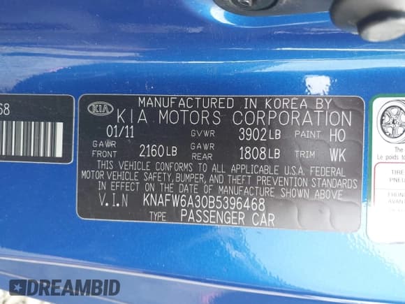 ✅ 2011 Kia Forte SX • VIN: KNAFW6A30B5396468 • Lot: 43313310. Listed on IAAI with 237,901 mi. Free auction sales archive from the USA and detailed vehicle history report at DreamBid. Image 9.