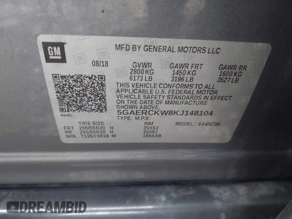 ✅ 2019 Buick Enclave Premium • VIN: 5GAERCKW8KJ148104 • Lot: 43756242. Listed on IAAI with 82,302 mi. Free auction sales archive from the USA and detailed vehicle history report at DreamBid. Image 9.