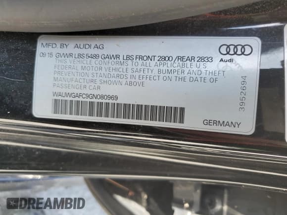 ✅ 2016 Audi A7 Premium Plus • VIN: WAUWGAFC9GN080969 • Лот: 60725745. Опубликован ранее на Copart с пробегом 168 909 миль. Бесплатный доступ к архиву аукционных продаж из США и подробный отчёт об истории автомобиля на DreamBid. Изображение 12.