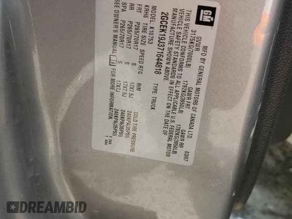 ✅ 2007 Chevrolet Silverado 1500 1LT • VIN: 2GCEK19J371644818 • Lot: 71372155. Listed on Copart with 224,131 mi. Free auction sales archive from the USA and detailed vehicle history report at DreamBid. Image 14.