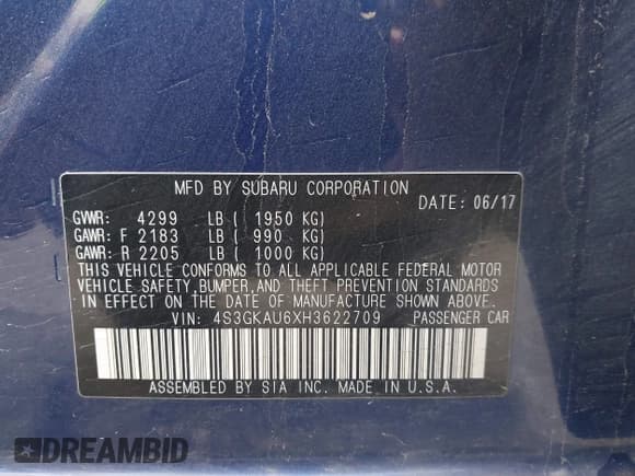 ✅ 2017 Subaru Impreza Limited • VIN: 4S3GKAU6XH3622709 • Lot: 43806803. Listed on IAAI with 144,771 mi. Free auction sales archive from the USA and detailed vehicle history report at DreamBid. Image 9.