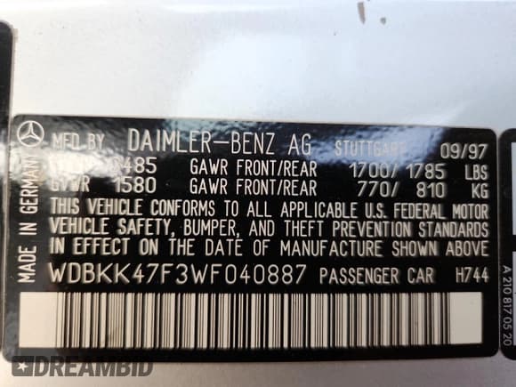 ✅ 1998 Mercedes-Benz SLK 230/320 • VIN: WDBKK47F3WF040887 • Lot: 82202575. Listed on Copart with 117,998 mi. Free auction sales archive from the USA and detailed vehicle history report at DreamBid. Image 12.