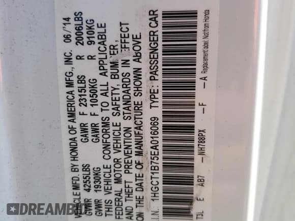 ✅ 2014 Honda Accord EX • VIN: 1HGCT1B75EA016069 • Лот: 90356165. Опубликован ранее на Copart с пробегом 173 842 миль. Бесплатный доступ к архиву аукционных продаж из США и подробный отчёт об истории автомобиля на DreamBid. Изображение 12.