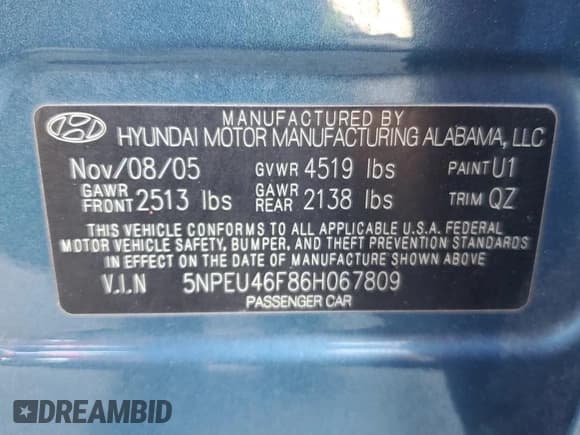 ✅ 2006 Hyundai Sonata GLS • VIN: 5NPEU46F86H067809 • Лот: 77009174. Опубликован ранее на Copart с пробегом 151 780 миль. Бесплатный доступ к архиву аукционных продаж из США и подробный отчёт об истории автомобиля на DreamBid. Изображение 13.