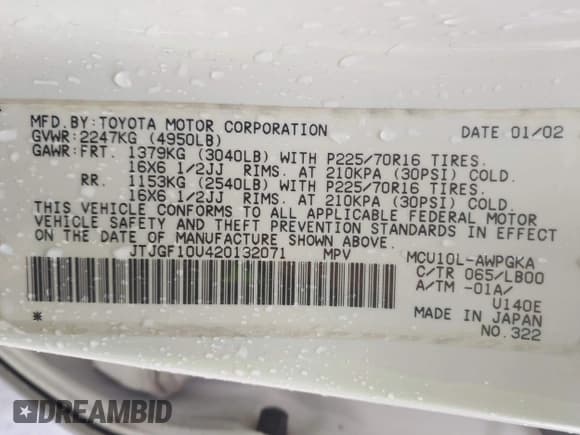 ✅ 2002 Lexus RX 300 • VIN: JTJGF10U420132071 • Lot: 43451343. Wystawiony na IAAI z przebiegiem 164 647 mil. Bezpłatny archiwum sprzedaży aukcyjnych z USA i szczegółowy raport historii pojazdu na DreamBid. Zdjęcie 9.