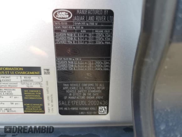 ✅ 2020 Land Rover Defender First Edition • VIN: SALE17EU0L2002436 • Lot: 62732154. Wystawiony na Copart z przebiegiem 52 223 mil. Bezpłatny archiwum sprzedaży aukcyjnych z USA i szczegółowy raport historii pojazdu na DreamBid. Zdjęcie 14.