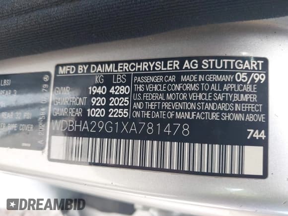 ✅ 1999 Mercedes-Benz C 230/260/280/320 • VIN: WDBHA29G1XA781478 • Lot: 42051212. Listed on IAAI with Not provided. Free auction sales archive from the USA and detailed vehicle history report at DreamBid. Image 9.