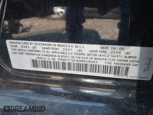 ✅ 2006 Volkswagen Jetta • VIN: 3VWAJ71K46M654903 • Lot: 42629810. Listed on IAAI with 139,243 mi. Free auction sales archive from the USA and detailed vehicle history report at DreamBid. Image 9.