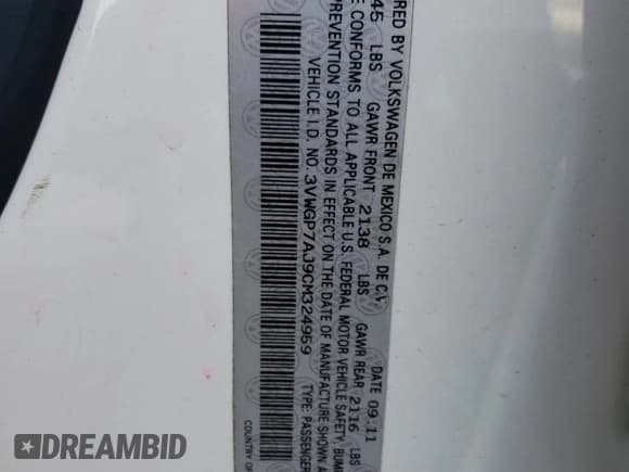 ✅ 2012 Volkswagen Jetta SEL • VIN: 3VWGP7AJ9CM324959 • Lot: 75235284. Listed on Copart with 188,052 mi. Free auction sales archive from the USA and detailed vehicle history report at DreamBid. Image 12.