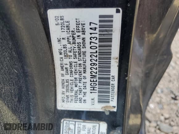 ✅ 2002 Honda Civic EX • VIN: 1HGEM22922L073147 • Лот: 80917775. Опубликован ранее на Copart с пробегом 202 607 миль. Бесплатный доступ к архиву аукционных продаж из США и подробный отчёт об истории автомобиля на DreamBid. Изображение 12.