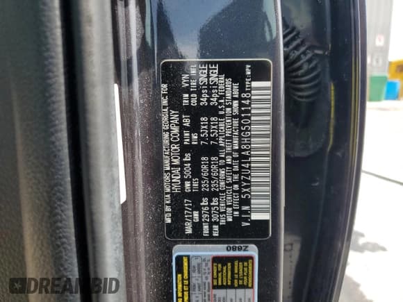 ✅ 2017 Hyundai Santa Fe 2.0T • VIN: 5XYZU4LA8HG501148 • Лот: 59406163. Опубликован ранее на Copart с пробегом 55 332 миль. Бесплатный доступ к архиву аукционных продаж из США и подробный отчёт об истории автомобиля на DreamBid. Изображение 12.