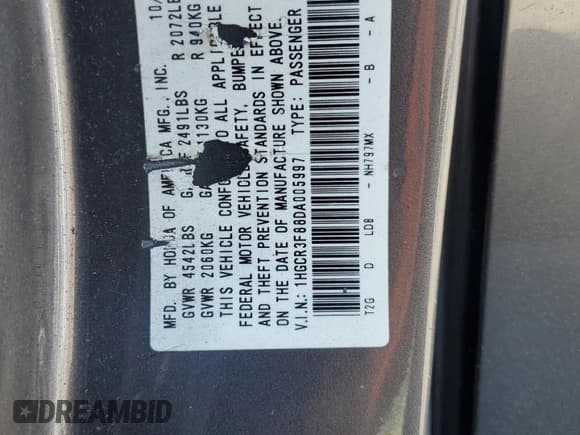 ✅ 2013 Honda Accord EX-L • VIN: 1HGCR3F88DA005997 • Лот: 90034145. Опубликован ранее на Copart с пробегом 217 505 миль. Бесплатный доступ к архиву аукционных продаж из США и подробный отчёт об истории автомобиля на DreamBid. Изображение 12.