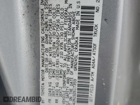 ✅ 2009 Toyota Tacoma • VIN: 5TEUU42N19Z617359 • Лот: 91771615. Опубликован ранее на Copart с пробегом 104 393 миль. Бесплатный доступ к архиву аукционных продаж из США и подробный отчёт об истории автомобиля на DreamBid. Изображение 12.