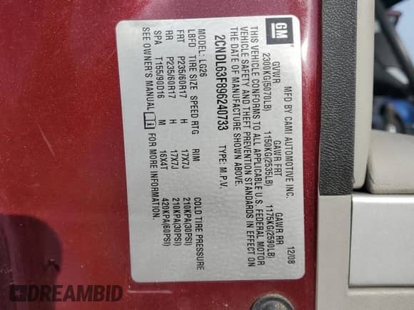 2009 Chevrolet Equinox 2LT с VIN 2CNDL63F896240733, выставлен на аукционе Copart как лот 77978344 с пробегом 237 402 миль миль и Чистый • Clean title. История ставок и продаж доступна на DreamBid. Изображение 13.