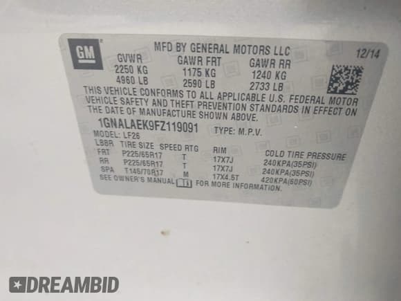 ✅ 2015 Chevrolet Equinox LS • VIN: 1GNALAEK9FZ119091 • Лот: 43643900. Опубликован ранее на IAAI с пробегом 159 219 миль. Бесплатный доступ к архиву аукционных продаж из США и подробный отчёт об истории автомобиля на DreamBid. Изображение 9.