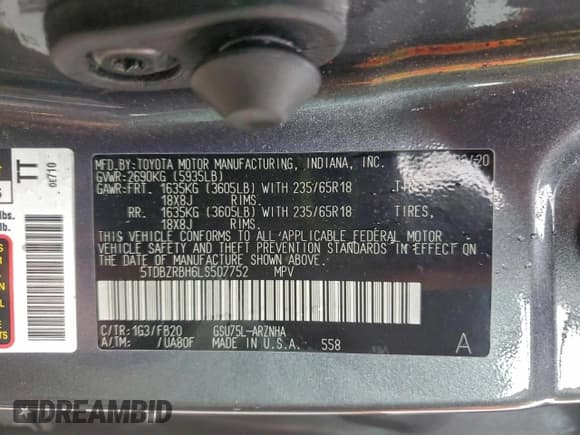 ✅ 2020 Toyota Highlander LE • VIN: 5TDBZRBH6LS507752 • Lot: 94034965. Wystawiony na Copart z przebiegiem 106 063 mil. Bezpłatny archiwum sprzedaży aukcyjnych z USA i szczegółowy raport historii pojazdu na DreamBid. Zdjęcie 13.