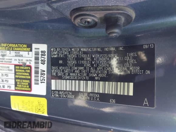 ✅ 2014 Toyota Sienna LE • VIN: 5TDKK3DCXES412410 • Lot: 43777852. Listed on IAAI with 228,333 mi. Free auction sales archive from the USA and detailed vehicle history report at DreamBid. Image 9.