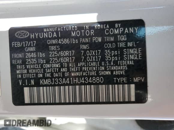 2017 Hyundai Tucson SE Plus z VIN KM8J33A41HU434880, wystawiony jako Copart lot #62723245 z przebiegiem 98 259 mil mil oraz Szkoda całkowita • Salvage title. Historia ofert i sprzedaży dostępna na DreamBid. Obrazek 13.