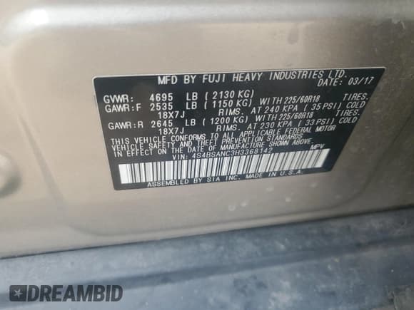 ✅ 2017 Subaru Outback Limited • VIN: 4S4BSANC3H3368142 • Лот: 91633185. Опубликован ранее на Copart с пробегом 92 635 миль. Бесплатный доступ к архиву аукционных продаж из США и подробный отчёт об истории автомобиля на DreamBid. Изображение 12.