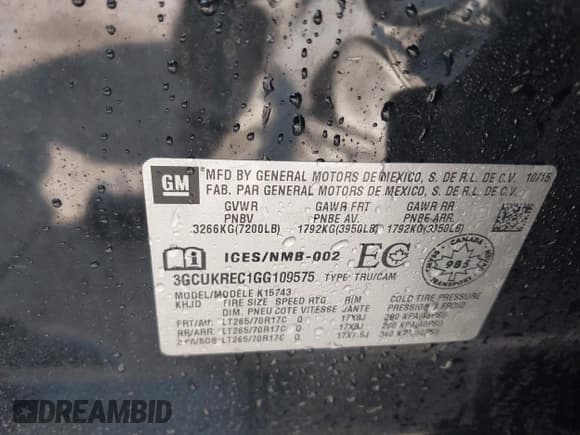 ✅ 2016 Chevrolet Silverado 1500 LT • VIN: 3GCUKREC1GG109575 • Лот: 42164610. Опубликован ранее на IAAI с пробегом 152 226 миль. Бесплатный доступ к архиву аукционных продаж из США и подробный отчёт об истории автомобиля на DreamBid. Изображение 9.
