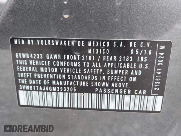 ✅ 2016 Volkswagen Jetta Sport • VIN: 3VWB17AJ4GM393205 • Лот: 42615336. Опубликован ранее на IAAI с пробегом 80 601 миль. Бесплатный доступ к архиву аукционных продаж из США и подробный отчёт об истории автомобиля на DreamBid. Изображение 9.