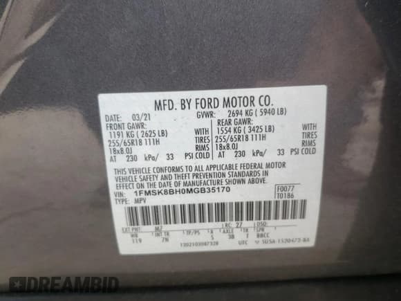 ✅ 2021 Ford Explorer • VIN: 1FMSK8BH0MGB35170 • Лот: 81625875. Опубликован ранее на Copart с пробегом 63 548 миль. Бесплатный доступ к архиву аукционных продаж из США и подробный отчёт об истории автомобиля на DreamBid. Изображение 13.