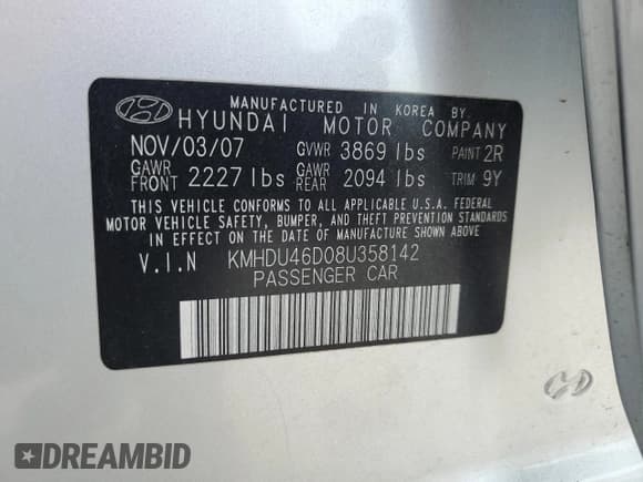 ✅ 2008 Hyundai Elantra GLS • VIN: KMHDU46D08U358142 • Лот: 82507545. Опубликован ранее на Copart с пробегом 54 234 миль. Бесплатный доступ к архиву аукционных продаж из США и подробный отчёт об истории автомобиля на DreamBid. Изображение 13.