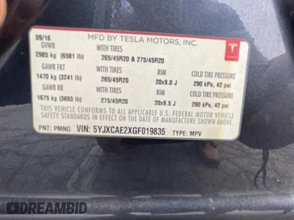 ✅ 2016 Tesla Model X 70D • VIN: 5YJXCAE2XGF019835 • Lot: 61063005. Wystawiony na Copart z przebiegiem 142 707 mil. Bezpłatny archiwum sprzedaży aukcyjnych z USA i szczegółowy raport historii pojazdu na DreamBid. Zdjęcie 10.
