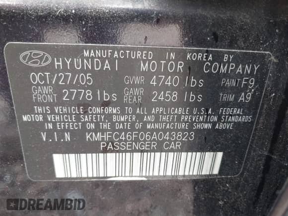 2006 Hyundai Azera SE с VIN KMHFC46F06A043823, выставлен на аукционе IAAI как лот 43412399 с пробегом 164 291 миль миль и . История ставок и продаж доступна на DreamBid. Изображение 9.