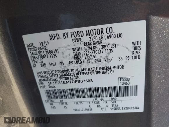 ✅ 2013 Ford F-150 XL • VIN: 1FTEX1EM7DFB07598 • Lot: 41914976. Listed on IAAI with 112,044 mi. Free auction sales archive from the USA and detailed vehicle history report at DreamBid. Image 9.