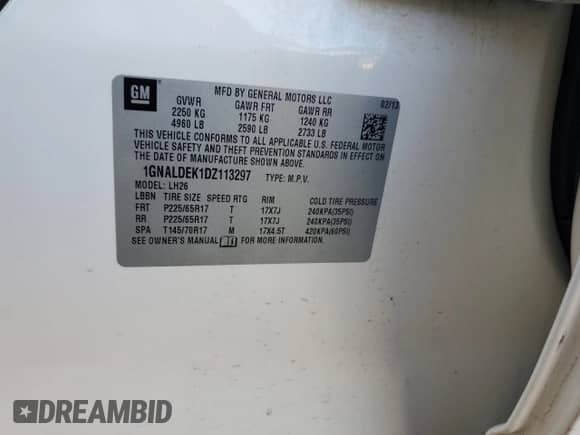 2013 Chevrolet Equinox LT z VIN 1GNALDEK1DZ113297, wystawiony jako Copart lot #87207225 z przebiegiem 142 476 mil mil oraz Szkoda całkowita • Salvage title. Historia ofert i sprzedaży dostępna na DreamBid. Obrazek 13.