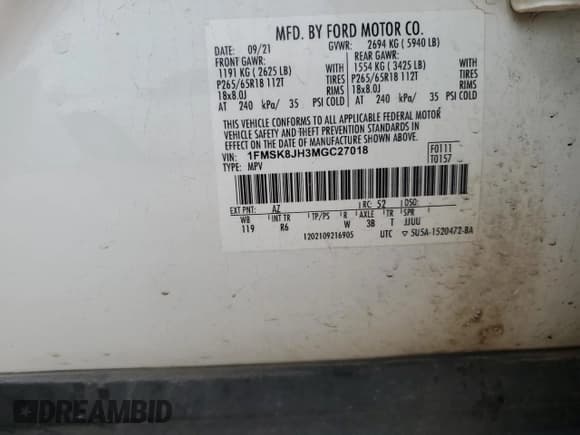 ✅ 2021 Ford Explorer Timberline • VIN: 1FMSK8JH3MGC27018 • Лот: 70820875. Опубликован ранее на Copart с пробегом 76 492 миль. Бесплатный доступ к архиву аукционных продаж из США и подробный отчёт об истории автомобиля на DreamBid. Изображение 13.