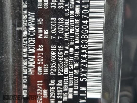 ✅ 2011 Hyundai Santa Fe Limited • VIN: 5XYZK4AG3BG047041 • Lot: 62326364. Listed on Copart with 102,081 mi. Free auction sales archive from the USA and detailed vehicle history report at DreamBid. Image 13.