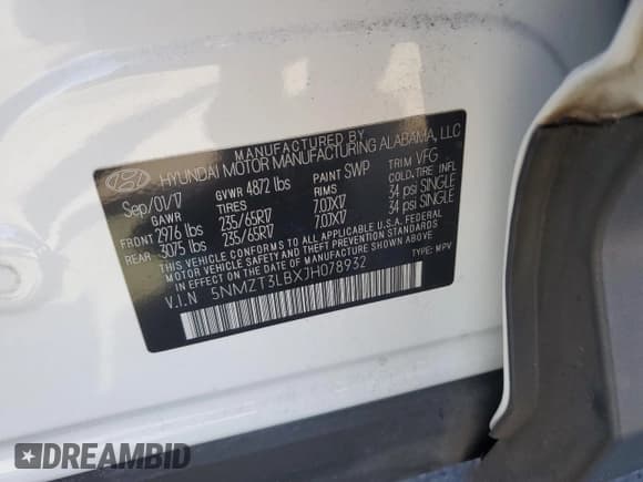 ✅ 2018 Hyundai Santa Fe 2.4L • VIN: 5NMZT3LBXJH078932 • Lot: 89566205. Listed on Copart with 104,864 mi. Free auction sales archive from the USA and detailed vehicle history report at DreamBid. Image 13.