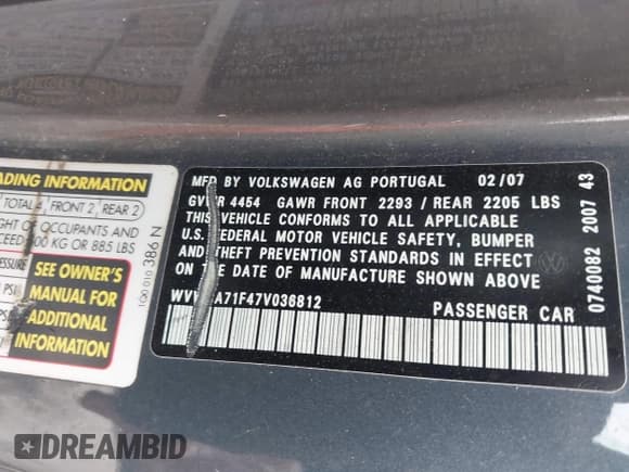 ✅ 2007 Volkswagen Eos • VIN: WVWCA71F47V036812 • Лот: 42936739. Опубликован ранее на IAAI с пробегом 54 576 миль. Бесплатный доступ к архиву аукционных продаж из США и подробный отчёт об истории автомобиля на DreamBid. Изображение 9.