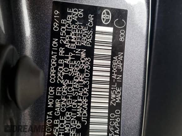 2020 Toyota Prius L Eco с VIN JTDKARFU9L3107393, выставлен на аукционе Copart как лот 90370435 с пробегом 52 405 миль миль и На запчасти • Non repairable. История ставок и продаж доступна на DreamBid. Изображение 12.