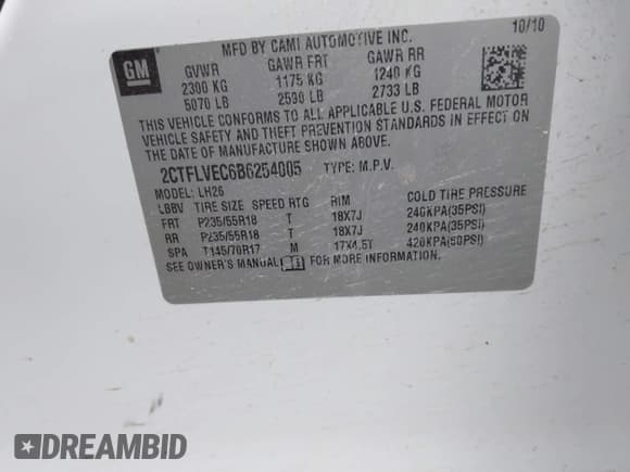 ✅ 2011 GMC Terrain SLT-1 • VIN: 2CTFLVEC6B6254005 • Lot: 42038165. Listed on IAAI with 166,067 mi. Free auction sales archive from the USA and detailed vehicle history report at DreamBid. Image 9.