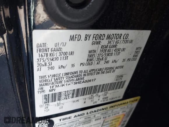 ✅ 2017 Ford Expedition Max Limited • VIN: 1FMJK1KT5HEA52617 • Лот: 41865482. Опубликован ранее на IAAI с пробегом 165 623 миль. Бесплатный доступ к архиву аукционных продаж из США и подробный отчёт об истории автомобиля на DreamBid. Изображение 9.