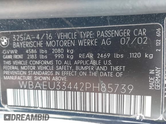 ✅ 2002 BMW 3 Series 325xi • VIN: WBAEU33442PH85739 • Lot: 42598299. Listed on IAAI with 154,623 mi. Free auction sales archive from the USA and detailed vehicle history report at DreamBid. Image 9.
